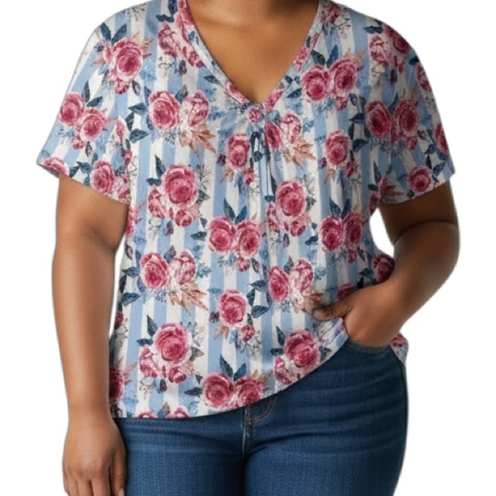 Liz & Lilli Women’s Size 2X Floral V-Neck Top